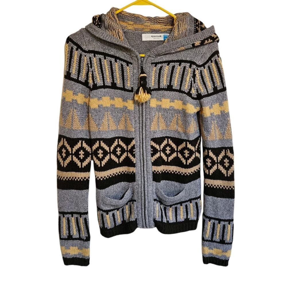 SPARROW ANTHROPOLOGIE Nordic Cardigan Sweater Mohawk Hoodie Fringe Aztec XS